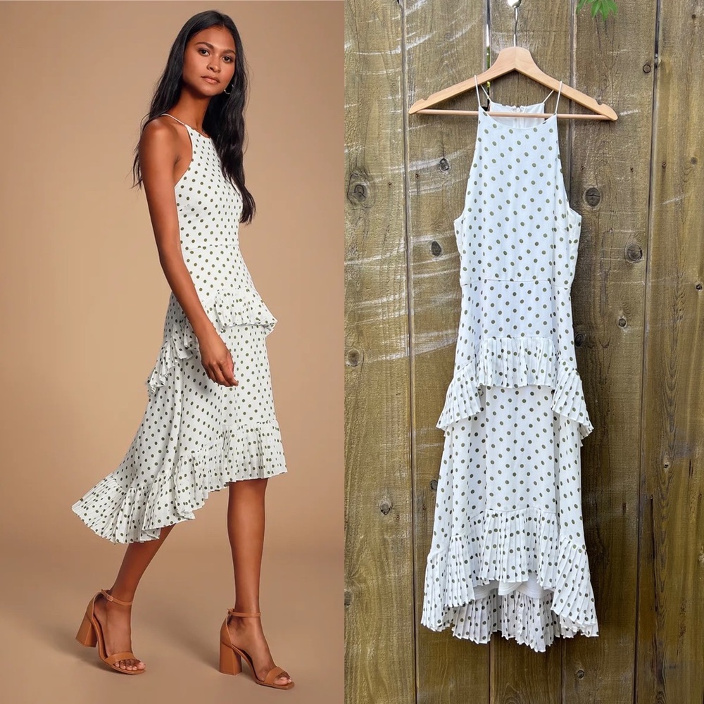 Lulu's White and Black Polka Dot High Low Dress